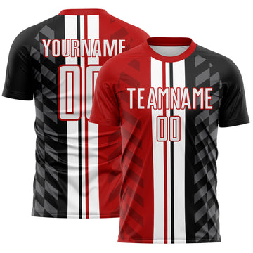 Custom Black White-Red Jamaica Stripes Sublimation Soccer Uniform Jersey