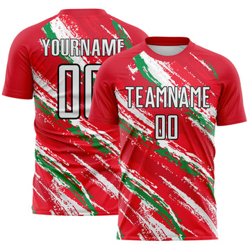 Custom Red White Green-Black Jamaica Brush Stroke Splatter Sublimation Soccer Uniform Jersey