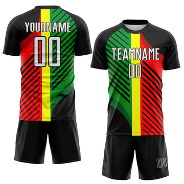 Custom Black White Red-Green Jamaica Stripes Sublimation Soccer Uniform Jersey