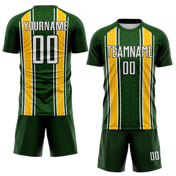 Custom Green White Gold-Black Jamaica Geometric Stripes Sublimation Soccer Uniform Jersey