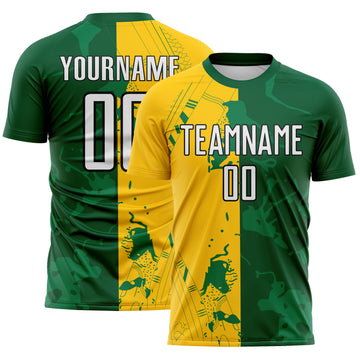 Custom Green White Yellow-Black Jamaica Paint Splatter Sublimation Soccer Uniform Jersey