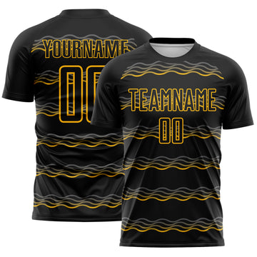 Custom Black-Gold Jamaica Fluid Liquid Waves Sublimation Soccer Uniform Jersey