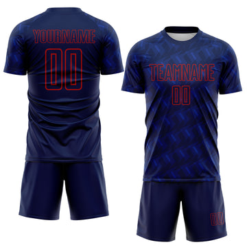 Custom Navy-Red Chevron Geometric Arrow Sublimation Soccer Uniform Jersey
