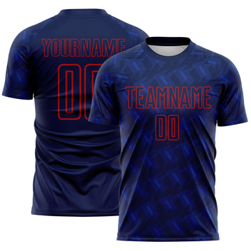 Custom Navy-Red Chevron Geometric Arrow Sublimation Soccer Uniform Jersey