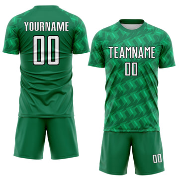 Custom Kelly Green White-Black Chevron Geometric Arrow Sublimation Soccer Uniform Jersey