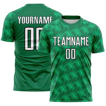 Custom Kelly Green White-Black Chevron Geometric Arrow Sublimation Soccer Uniform Jersey