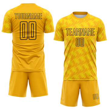 Custom Gold-Black Chevron Geometric Arrow Sublimation Soccer Uniform Jersey