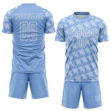 Custom Light Blue-White Chevron Geometric Arrow Argentina Sublimation Soccer Uniform Jersey