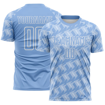 Custom Light Blue-White Chevron Geometric Arrow Argentina Sublimation Soccer Uniform Jersey
