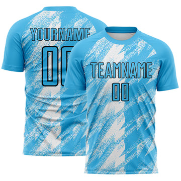 Custom Sky Blue White-Black Brush Stroke Argentina Sublimation Soccer Uniform Jersey