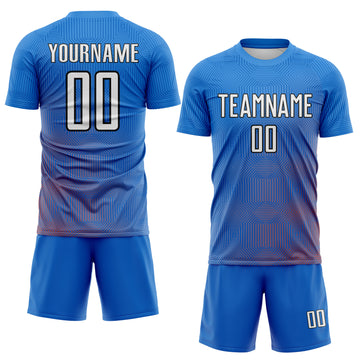 Custom Blue White Red-Black Gradient Geometric Maze Lines Sublimation Soccer Uniform Jersey