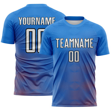 Custom Blue White Red-Black Gradient Geometric Maze Lines Sublimation Soccer Uniform Jersey
