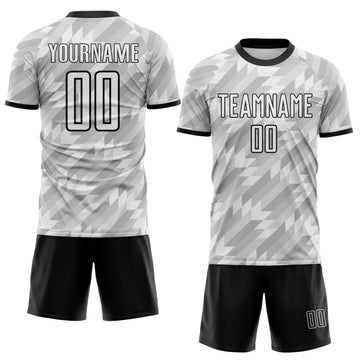 Custom White-Black Geometric Triangle Sublimation Soccer Uniform Jersey
