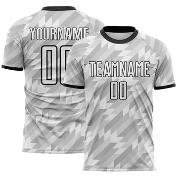 Custom White-Black Geometric Triangle Sublimation Soccer Uniform Jersey