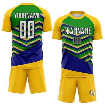 Custom Yellow White Grass Green Royal-Black Chevron Zigzag Stripe Brazil Sublimation Soccer Uniform Jersey