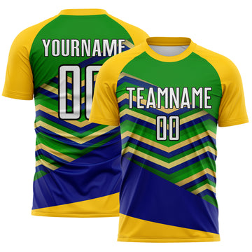 Custom Yellow White Grass Green Royal-Black Chevron Zigzag Stripe Brazil Sublimation Soccer Uniform Jersey