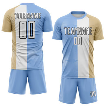 Custom Light Blue White Vegas Gold-Black Stripe Curved Line Argentina Sublimation Soccer Uniform Jersey
