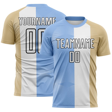 Custom Light Blue White Vegas Gold-Black Stripe Curved Line Argentina Sublimation Soccer Uniform Jersey