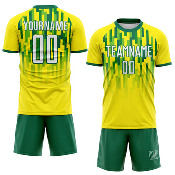Custom Light Yellow White-Kelly Green Gradient Geometric Brazil Sublimation Soccer Uniform Jersey