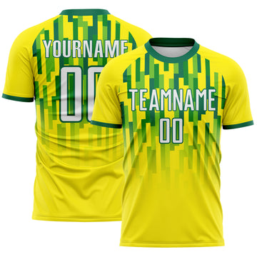 Custom Light Yellow White-Kelly Green Gradient Geometric Brazil Sublimation Soccer Uniform Jersey