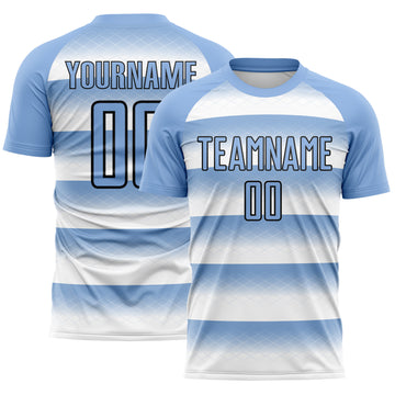 Custom Light Blue White-Black Stripe Diamond Grid Argentina Sublimation Soccer Uniform Jersey