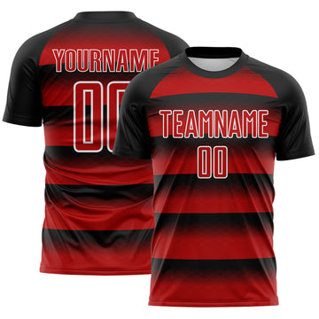 Custom Black Red-White Stripe Diamond Grid Sublimation Soccer Uniform Jersey