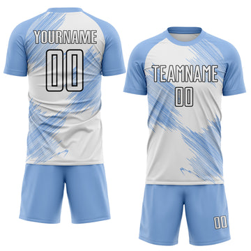 Custom Light Blue White-Black Brush Stroke Scratch Argentina Sublimation Soccer Uniform Jersey