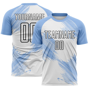 Custom Light Blue White-Black Brush Stroke Scratch Argentina Sublimation Soccer Uniform Jersey