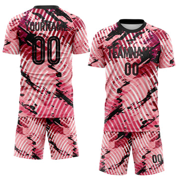 Custom Light Pink-Black Abstract Swirl Wave Grunge Splatter Sublimation Soccer Uniform Jersey