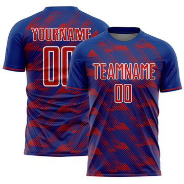 Custom Royal Red-White USA Style Patriotic Diagonal Flowing Lines Sublimation Soccer Uniform Jersey