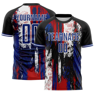 Custom Black Royal Red-White USA Style Patriotic Splatter Sublimation Soccer Uniform Jersey