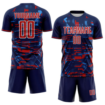 Custom Navy Red Powder Blue-White USA Style Patriotic Digital Pixel Sublimation Soccer Uniform Jersey