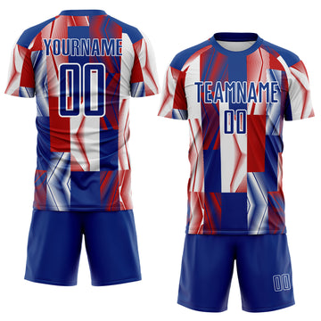 Custom Royal White-Red USA Style Patriotic Geometric Lines Sublimation Soccer Uniform Jersey