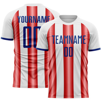 Custom White Royal-Red Gradient Vertical Stripe Argentina Style Sublimation Soccer Uniform Jersey