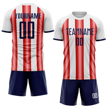 Custom White Navy-Red Gradient Vertical Stripe Argentina Style Sublimation Soccer Uniform Jersey