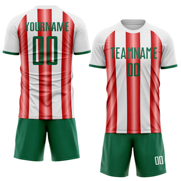 Custom White Kelly Green-Red Gradient Vertical Stripe Argentina Style Sublimation Soccer Uniform Jersey