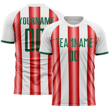 Custom White Kelly Green-Red Gradient Vertical Stripe Argentina Style Sublimation Soccer Uniform Jersey