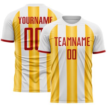 Custom White Red-Gold Gradient Vertical Stripe Argentina Style Sublimation Soccer Uniform Jersey