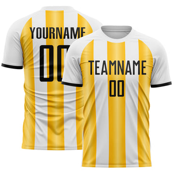 Custom White Black-Gold Gradient Vertical Stripe Argentina Style Sublimation Soccer Uniform Jersey