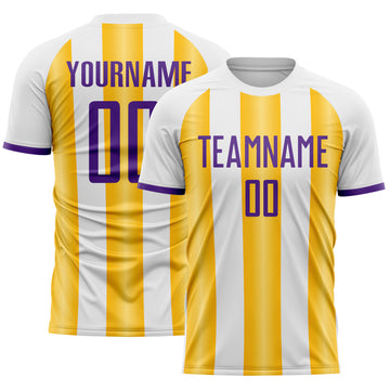 Custom White Purple-Gold Gradient Vertical Stripe Argentina Style Sublimation Soccer Uniform Jersey