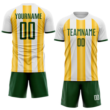 Custom White Green-Gold Gradient Vertical Stripe Argentina Style Sublimation Soccer Uniform Jersey