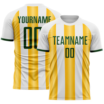 Custom White Green-Gold Gradient Vertical Stripe Argentina Style Sublimation Soccer Uniform Jersey