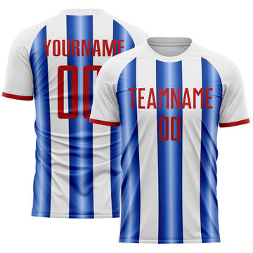 Custom White Red-Royal Gradient Vertical Stripe Argentina Style Sublimation Soccer Uniform Jersey