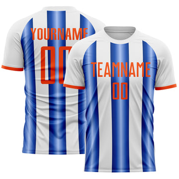 Custom White Orange-Royal Gradient Vertical Stripe Argentina Style Sublimation Soccer Uniform Jersey