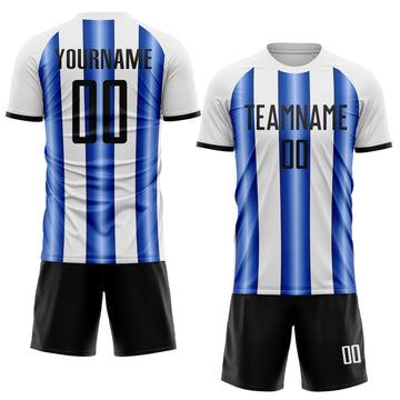 Custom White Black-Royal Gradient Vertical Stripe Argentina Style Sublimation Soccer Uniform Jersey