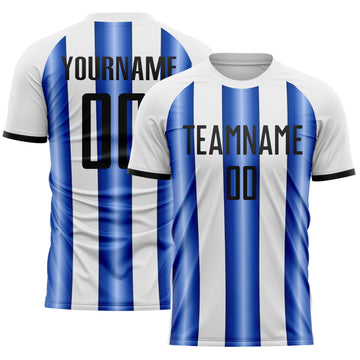 Custom White Black-Royal Gradient Vertical Stripe Argentina Style Sublimation Soccer Uniform Jersey