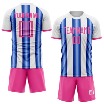 Custom White Pink-Royal Gradient Vertical Stripe Argentina Style Sublimation Soccer Uniform Jersey