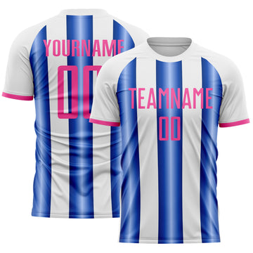 Custom White Pink-Royal Gradient Vertical Stripe Argentina Style Sublimation Soccer Uniform Jersey
