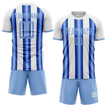 Custom White Light Blue-Royal Gradient Vertical Stripe Argentina Style Sublimation Soccer Uniform Jersey