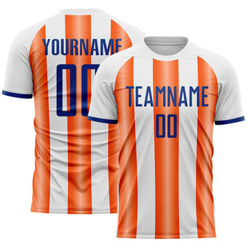 Custom White Royal-Orange Gradient Vertical Stripe Argentina Style Sublimation Soccer Uniform Jersey
